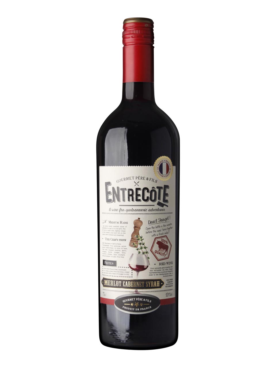 Entrecôte, Merlot-Cabernet Sauvignon-Syrah, Vin de France, semi dry, red 0.75L (screwcap) null - onesize - 1