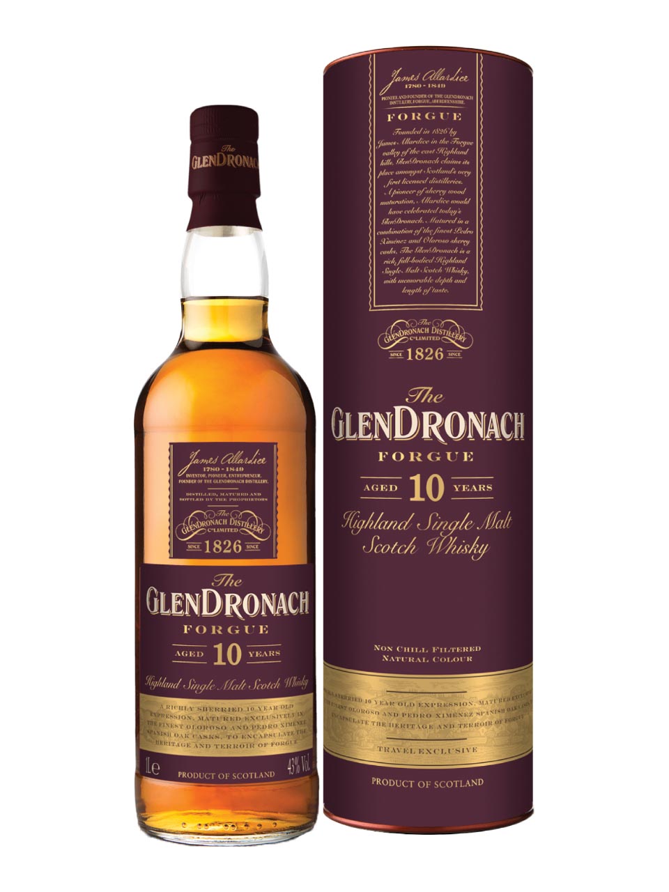 GlenDronach Forgue Highland Single Malt Scotch Whisky 10y 43% 1L gift pack null - onesize - 1