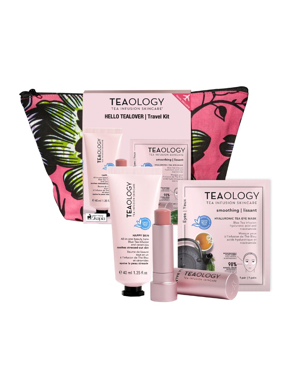 Teaology Hello Tealover/Travel Kit Face Care Set/Lip Balm, Skin Cream, Eye Mask + Pouch null - onesize - 1
