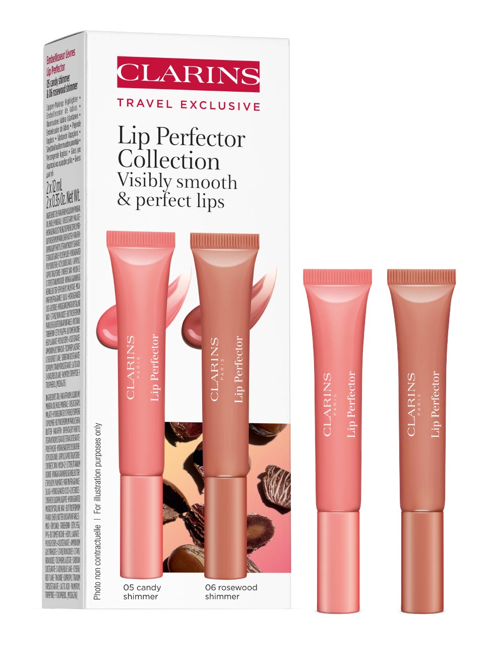 Clarins Natural Lip Perfector Lipstick Set/N° 05 Candy Shimmer 12 ml + Lip Gloss N° 06 Rosewood Shi null - onesize - 1