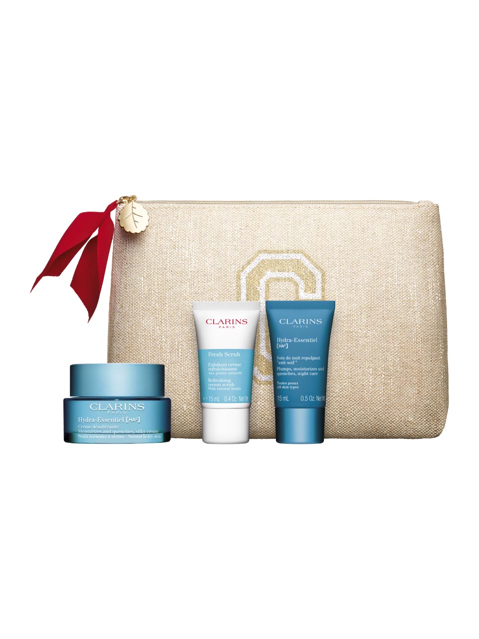Clarins Skincare Set/Hydra Ess Day 50 ml + Hydra Ess Night 15 ml + Fresh Scrub 15 + Pouch null - onesize - 1