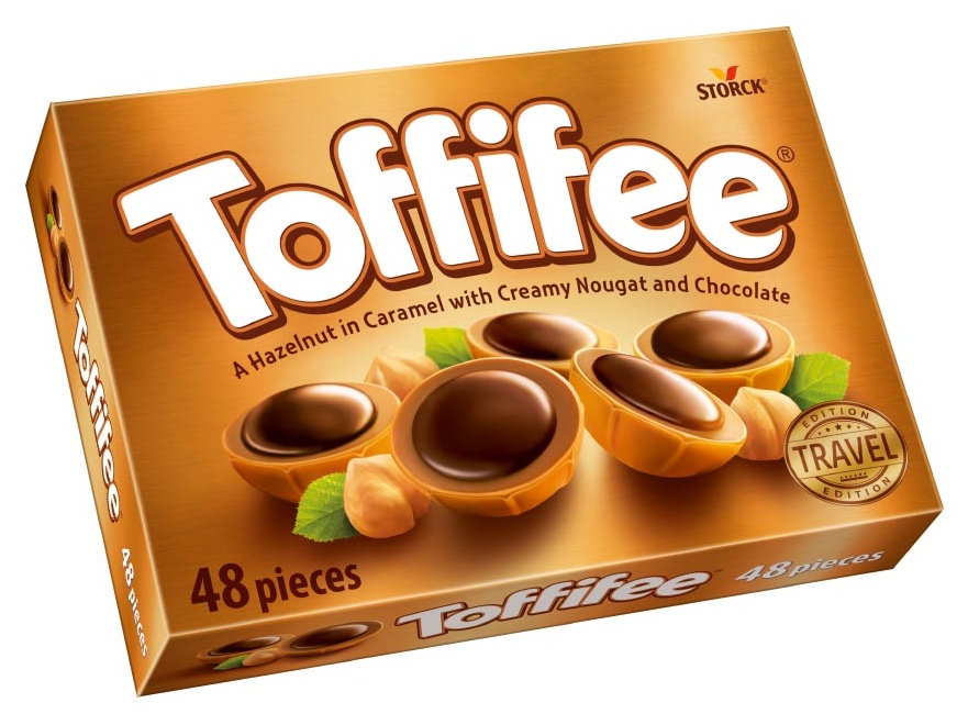Toffifee
Eske med små biter av hasselnøtt dekket av karamell, nougat og sjokolade null - onesize - 1